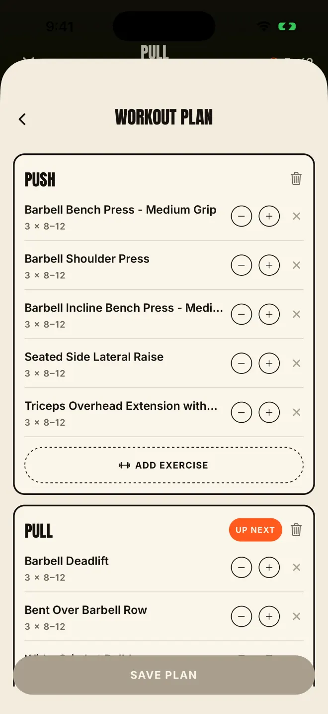 Rally editable push and pull workout plan